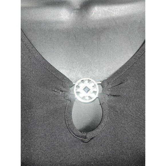 JM Collection Women Petite Medium Blouse Black Lightweight long sleeve - Picture 3 of 8